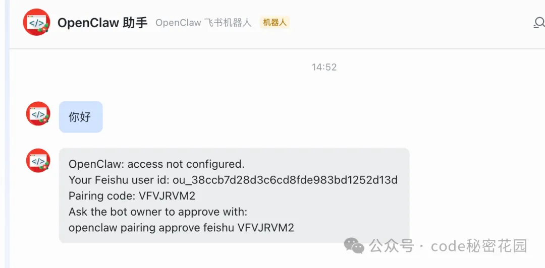 收到配对提示与 Pairing Code